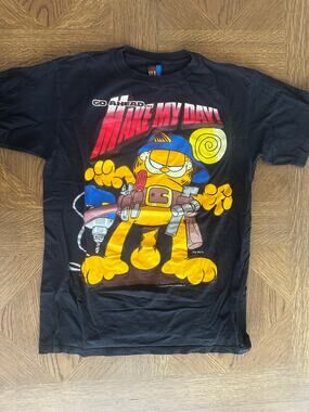 Vintage Garfield Go Ahead Make My Day T-Shirt M Black